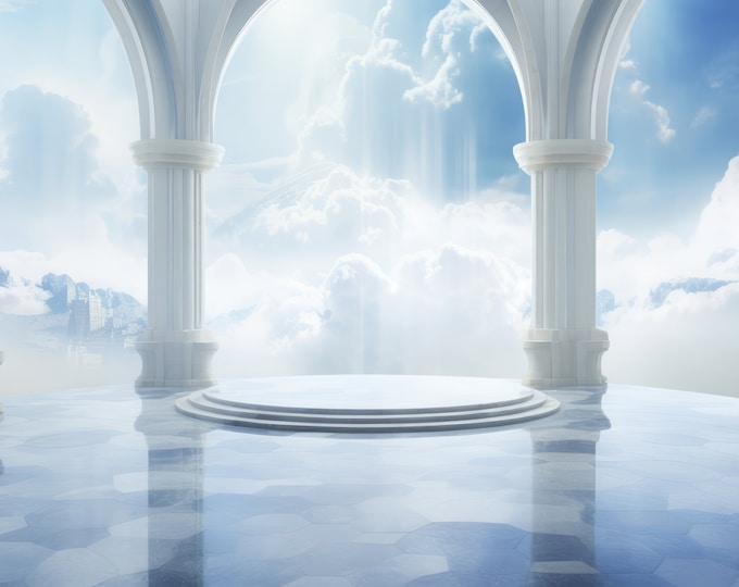 63x cloud themed backdrop. gothic, temple, heaven.