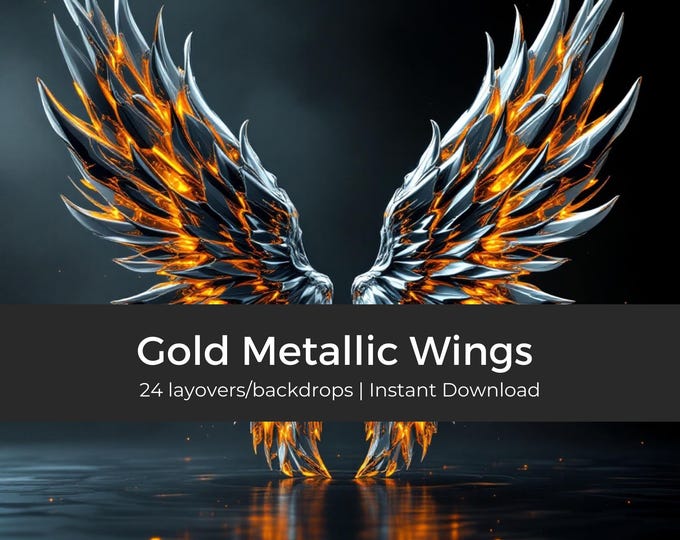 24 Metallic Gold Wings Digital Download, Gold Wings Art, Digital Art, Instant Download, Wall Decor, Digital Print, Digital art supply