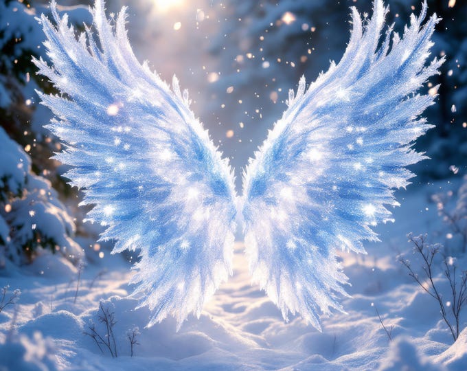 8x Winter Wings PNG Clipart, Snowy Bird Wings Graphic, Cold Season Clip Art, Digital Download