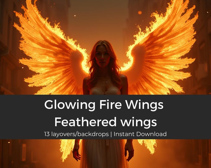 13 Glowing Fire Wings, Digital Download, Fantasy Art, Digital Layover, TikTok Overlay, Social Media Graphics, Digital art supply