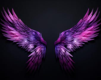 64x Purple Angel Overlay Bundle, Ethereal Clipart, Angel Wing Transparent PNG, Celestial Graphic, Photoshop Canva