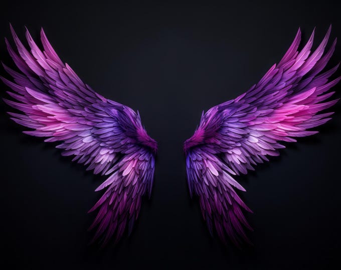 64x Purple Angel Overlay Bundle, Ethereal Clipart, Angel Wing Transparent PNG, Celestial Graphic, Photoshop Canva