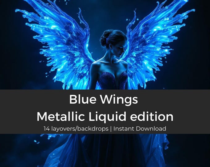 14 Blue Gothic Wings - Digital Image for Backdrops and Overlays - Perfect for Photoshop and Print, Digital art supply