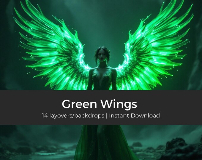 14 Green Wings, Digital Art Supply, Digital Brushes, Art Tools, Painting Software, Creative Resource, Artist Supply, Digital Design