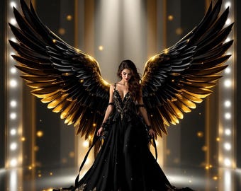 16x Black and Gold Wings Overlay, Angel Clipart, Photoshop Backdrop, Cosplay Wings, Fallen Angel, Digital Design Overlay, Digital art supply