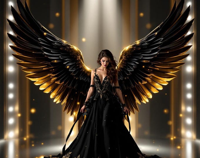 16x Black and Gold Wings Overlay, Angel Clipart, Photoshop Backdrop, Cosplay Wings, Fallen Angel, Digital Design Overlay, Digital art supply