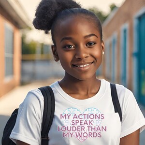Autism Awareness Graphic shirt, Embrace Diversity, Autism Puzzle Heart shirt, Autism Non Verbal Kids Shirt, Actions Speak Louder Than Words