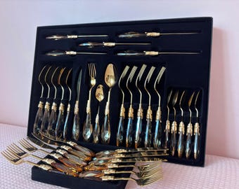 Titanium Flatware Set: Crystal Glass Handles, Luxury Silver Cutlery