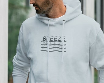 Breeze Hoodie: Entspannendes, windiges Design für entspannte Stimmung mit dem Zitat „Breeze“, perfekt für entspannte Menschen – Entspannen und genießen – Himmelblau