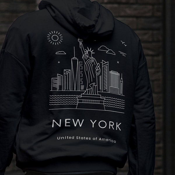 New York City, USA Hoodie: The Big Apple Design Featuring the Statue of Liberty, the Empire State Building and many more of NYC