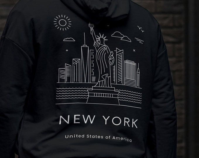 New York City, USA Hoodie: The Big Apple Design Featuring the Statue of Liberty, the Empire State Building and many more of NYC