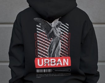 Urban Hoodie: Rot-Schwarz-Kombination mit minimalem, elegantem Design von Statue - Bio-Baumwoll-Sweatshirt, perfekt für den Alltag