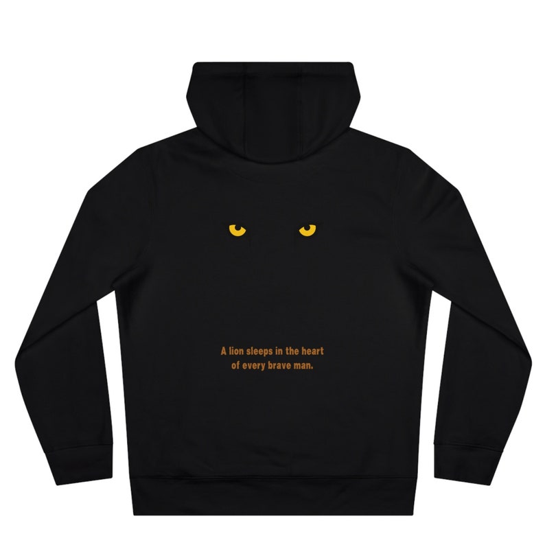 Sei furchtloser Löwenaugen-Hoodie: Tierliebhaber-Sweatshirt Pure Black, das Furchtlosigkeit und Entschlossenheit fördert mit der Löwenzeichnung auf dem Baumwolloberteil Bild 2
