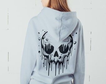 Sweat à capuche Melting Skull : motif tête de mort parfait pour les ravers et les amateurs de techno - Sweat-shirt psychédélique en coton biologique