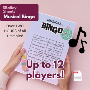 12 Spieler Musik Bingo, Silvester Spiel, All Time Hits, Team Building Aktivität, Spieleabend, Junggesellenparty Spiele, Musik Bingo