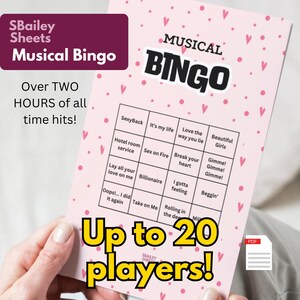 20 Player Musical Bingo, Valentine&#39;s Activity, Hen Night Game, All Time Hits, Games Night, Bachelorette Party Games, GALentines Activity