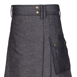 Black Denim Utility Kilt for Men - Scottish Cargo Pockets Modern Kilt - High Fashion Alpha Male