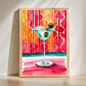 DO DRUKU Martini Cocktail Akwarela Sztuka Wydruku | Bar Cart Decor | Abstrakcyjny Napój Cyfrowe Pobieranie | Prezent dla Miłośników Koktajli | Wystrój Kuchni