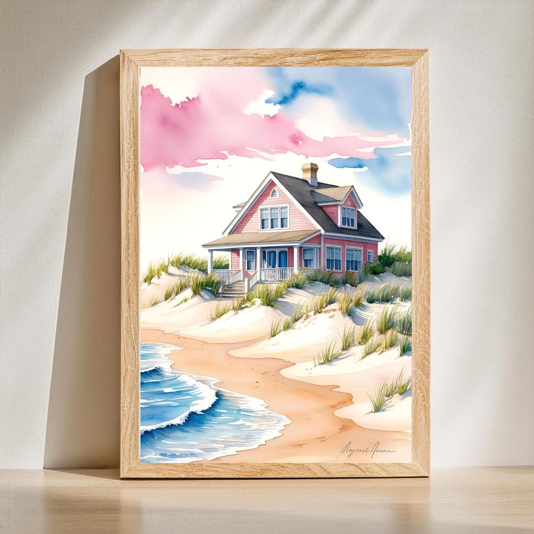 PRINTABLE Beach House Watercolor Print – Coastal Cottage Wall Art in ...