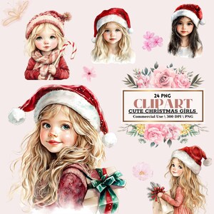 Aquarell niedliche kleine Weihnachten Mädchen Clipart Bundle-24 PNG, Weihnachtsmädchen Illustrationen, Weihnachts Clipart, Feiertagscliparts, kommerzielle Nutzung