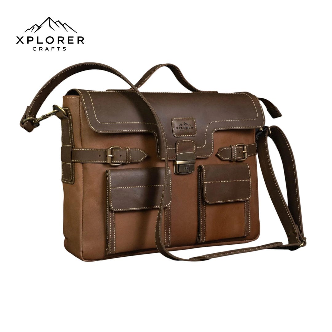 Leather Messenger Bag, Personalized Laptop Briefcase for Men, Office ...
