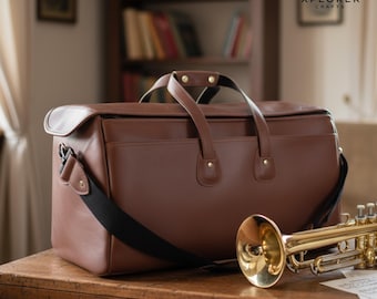 Personalized Triple Trumpet Leather Gig Bag, Trumpet Bag, Leather Trumpet Case for Musicians, Trumpet Travel Case, Gift For Musicians.