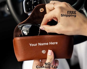 Personalized Leather Glasses Case, Custom Sunglasses Holder, Engraved Eyeglass Sleeve, Handmade Leather Gift for Men.