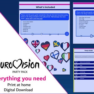 Eurovision Party, Digital Download, instant download, Eurovision bingo, Eurovision decorations, Eurovision Invitations, Print outs, quiz
