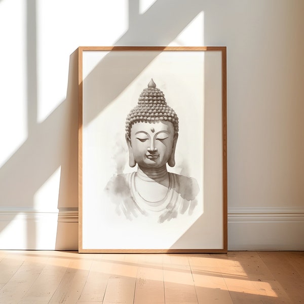 Buddha Face Wall Art in sepia brown - A great gift for the zen and Japandi lover, to print & frame - Digital download - Original artwork