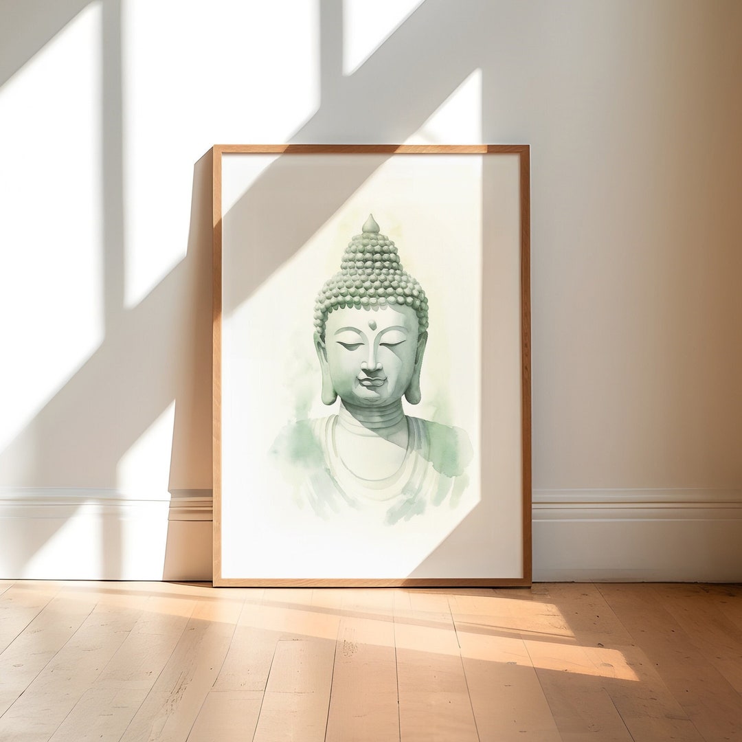Buddha Face Wall Art in Sage Green A Great Gift for the Zen Etsy
