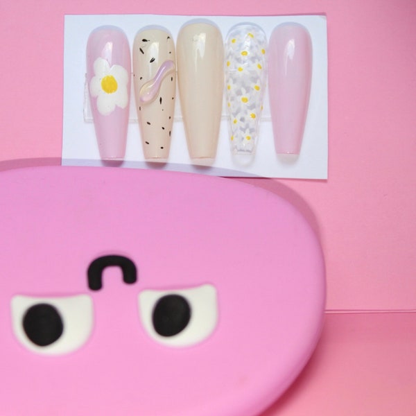 Daisy Nail 3D Nail Purple Nail Lilac Nail Press on Nail Handmade Custom Nail Back to School Japanese Nail Korean Nail Art