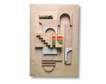 mid century - Bauhaus style - wall sculpture - Minimal Home decor - wall art - plywood - calming art - geometric - original art - 3d relief