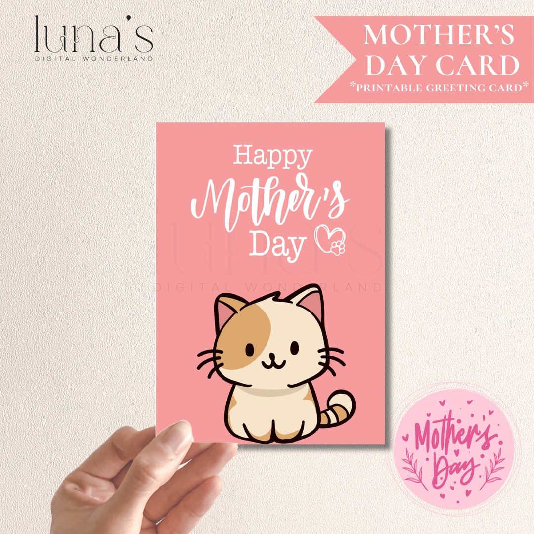 Cat Mom Mother's Day Card, Pink Printable Gift, Cat Love Greeting, Pet ...