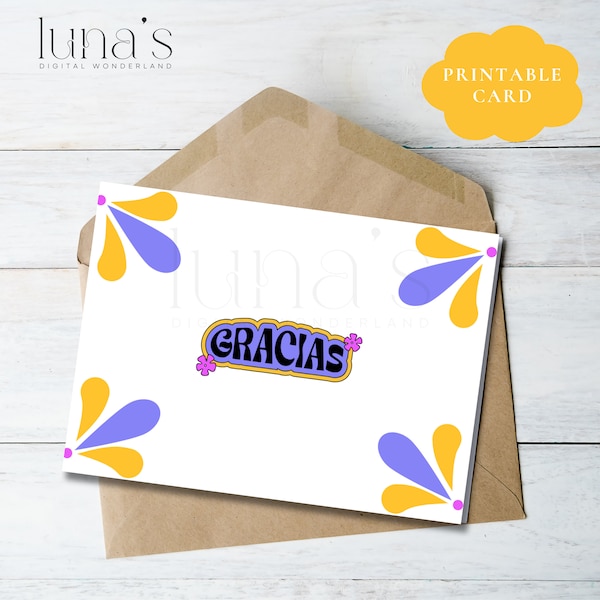 Gracias Thank You Card - Mexican Flair - Festive Colors - DIY Printable - Joyful and Cheerful Design - Print At Home - Instant Download