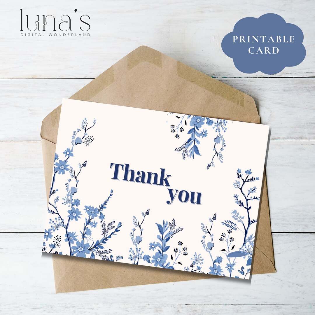 Thank You Card Printable Digital Download, Beautiful Flower ...