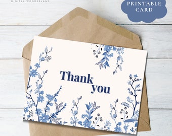 Thank You Card - Printable Digital Download, Beautiful Flower Illustrations, DIY Personalized Greeting, Floral ThankYou Card, Customizable
