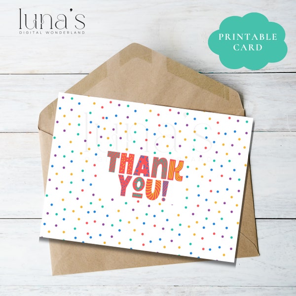 Thank You Card Colorful Dot Design - Thanks Card - Cheerful Greeting - DIY Printable - Joyful Heartfelt Gratitude - Thank You Card