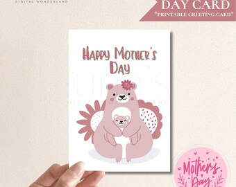 Mother's Day Card - Cute Pink Bear Illustration - Printable Greeting - Best Gift for Mom - Handmade Gift - Mom Love - Print At Home