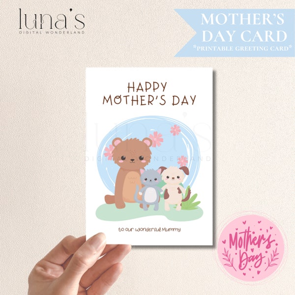 Mother's Day Card - Loving Mom Animal - Cute Design - Heartfelt Mother's Day Gift - Happy Mom - DIY Printable Greeting - Mom Appreciation