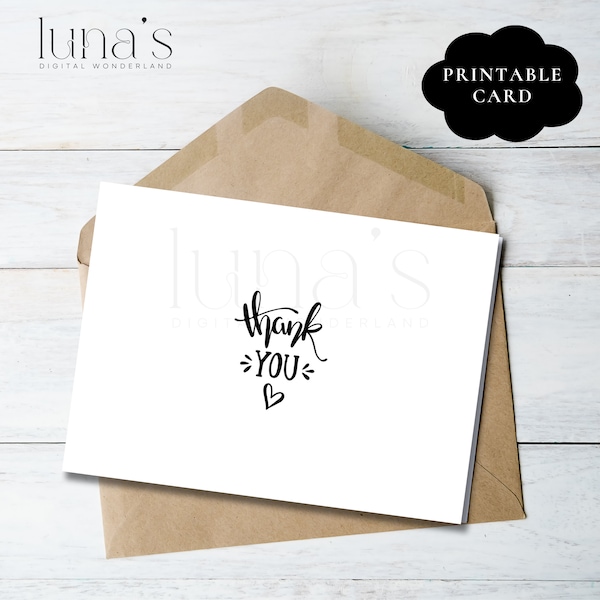 Fun Calligraphy Thank You Card - Elegant Design - DIY Printable - Joyful Expression - Instant Download - Black And White - Simple Elegance