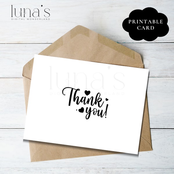 Minimalist Thank You Card - Instant Download, DIY Printing, Customizable Black and White Design, Heartfelt Thanks, Elegant Handwritten Style