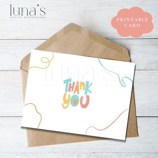 Thank You Card - Colorful Abstract, Unique Note, Joyful Greeting, Printable Instant Download, DIY Customizable Art, Creative Digital Product