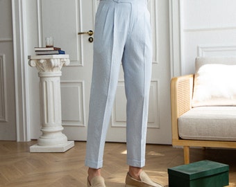 Seersucker Airy PLEATED TROUSERS