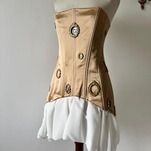 Baroque Corset Dress Ivory Gold | Renaissance Inspired Mini Dress | Wearable Art Corset | Editorial Fashion Piece | Handmade Couture