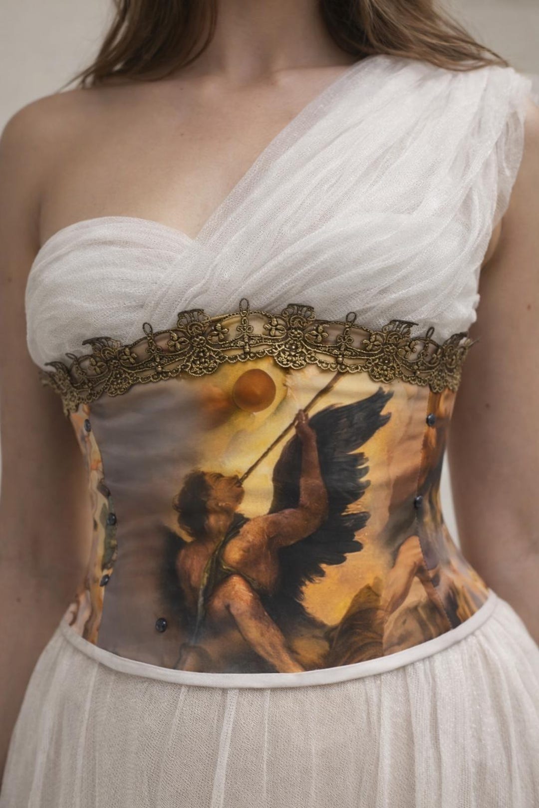 Waist Corset, Inspired by Renaissance Art With Angel Print and Gold ...
