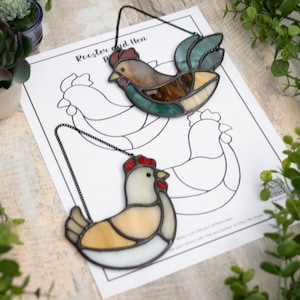 Pattern- Rooster and Hen Stained Glass Suncatcher