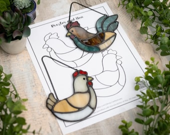 Pattern- Rooster and Hen Stained Glass Suncatcher