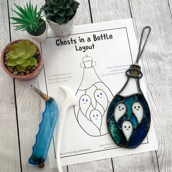 Pattern- Ghosts in a Bottle Stained Glass Suncatcher