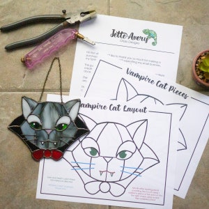Pattern- Stained Glass Vampire Cat Suncatcher