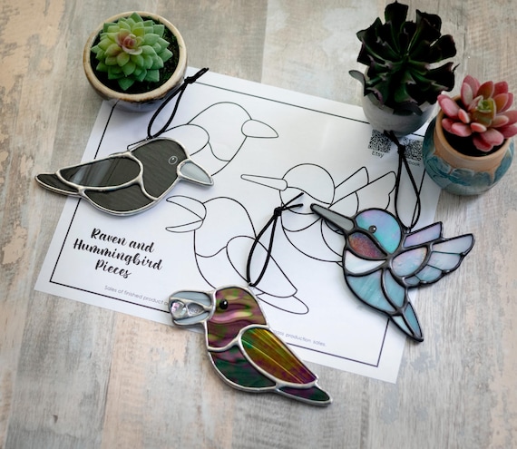 Pattern- Raven and Hummingbird Stained Glass Suncatcher